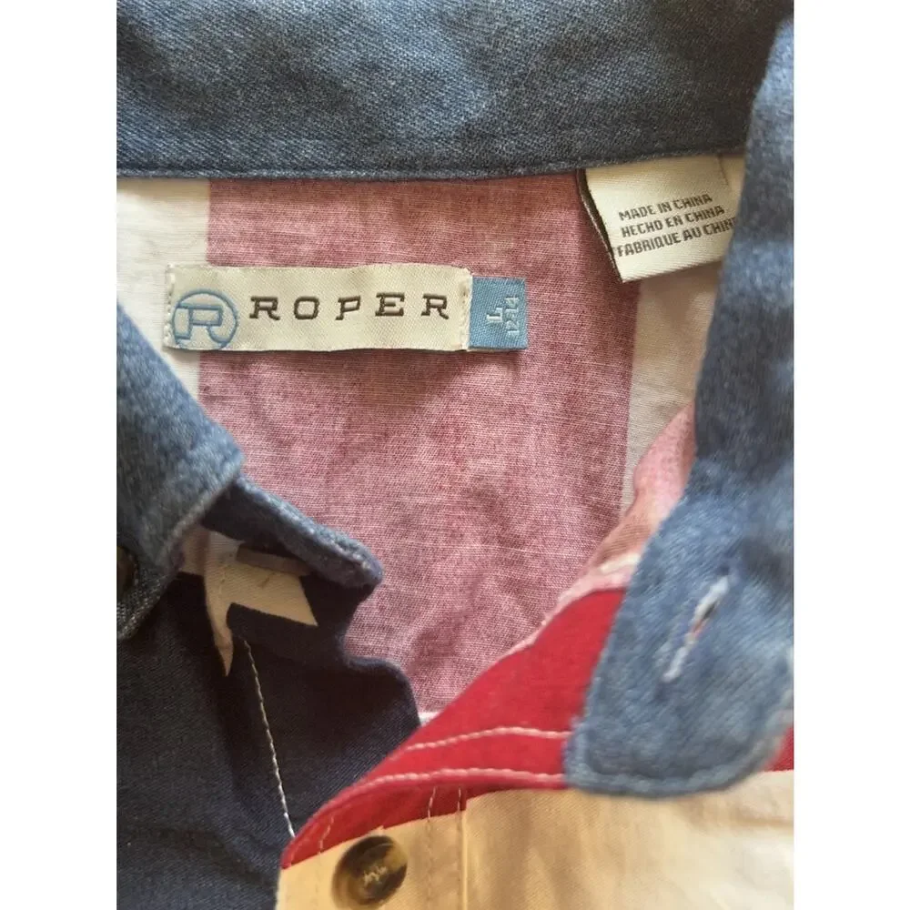 Roper American Flag Button Down Shirt Boy's Size Large (12-14) USA Western